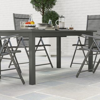 Mesa de Jardín Extensible para 6-8 Personas de 160/220X90X73 Cm, Mesa de Comedor Rectangular Extensible con Superficie de Listones de Aluminio, para Patio, Balcón, Terraza y Exterior, Gris