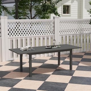 Mesa de Jardín Extensible para 6-8 Personas de 160/220X90X73 Cm, Mesa de Comedor Rectangular Extensible con Superficie de Listones de Aluminio, para Patio, Balcón, Terraza y Exterior, Gris
