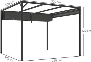 Gazebo Pergola 3X3 M Con Tenda a Rullo Protectora, Orificios di Drenaggio, Pali e Viti, Pergolato da Giardino in Poliestere e Alluminio, per Patio, Terrazza, Esterno, Grigio Scuro