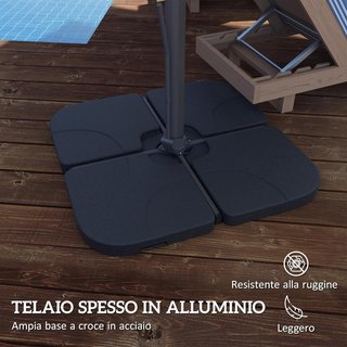 Ombrellone da Giardino con Manovella 3,6X3 M Inclinabile e Girevole 360°, Ombrellone Decentrato con Braccio e Base a Croce e Presa d'Aria, in Poliestere 250G/㎡ e Alluminio, Grigio Chiaro