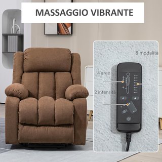 Sillón Elevador Eléctrico Con Control Remoto, Sillón Relax Masajeador Y Reclinable En Tela Con Reposapiés Y Bolsillos Laterales, 91X93X103Cm, Marrón