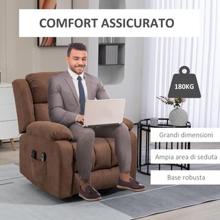 Sillón Elevador Eléctrico Con Control Remoto, Sillón Relax Masajeador Y Reclinable En Tela Con Reposapiés Y Bolsillos Laterales, 91X93X103Cm, Marrón