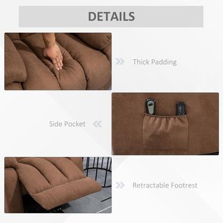 Sillón Elevador Eléctrico Con Control Remoto, Sillón Relax Masajeador Y Reclinable En Tela Con Reposapiés Y Bolsillos Laterales, 91X93X103Cm, Marrón