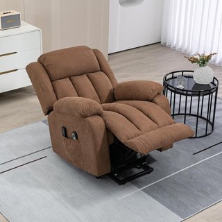 Sillón Elevador Eléctrico Con Control Remoto, Sillón Relax Masajeador Y Reclinable En Tela Con Reposapiés Y Bolsillos Laterales, 91X93X103Cm, Marrón