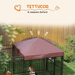 Kennel para Perros de Exterior, Recinto para Perros con Techo Anti-Uv Impermeable, Jaula para Perros Grandes de Metal, 282X141X160.5Cm, Marrón