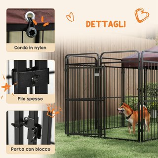 Kennel para Perros de Exterior, Recinto para Perros con Techo Anti-Uv Impermeable, Jaula para Perros Grandes de Metal, 282X141X160.5Cm, Marrón