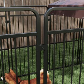 Kennel para Perros de Exterior, Recinto para Perros con Techo Anti-Uv Impermeable, Jaula para Perros Grandes de Metal, 282X141X160.5Cm, Marrón