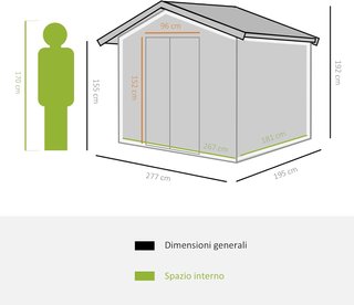 Caseta de Jardín con Base y Doble Puerta Corredera, Cobertizo de Jardín de Acero, 277X195X192 Cm, Gris Oscuro