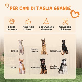 Recinto para Perros de Exterior, Kennel con Techo Anti-Uv Impermeable y Puerta de 2 Secciones, Jaula de Metal para Perros Grandes, 239X121X183Cm, Plata