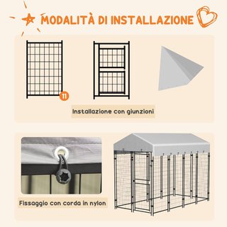 Recinto para Perros de Exterior, Kennel con Techo Anti-Uv Impermeable y Puerta de 2 Secciones, Jaula de Metal para Perros Grandes, 239X121X183Cm, Plata