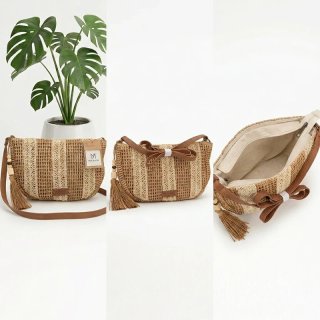 Bolso de hombro/bandolera de paja y crochet
