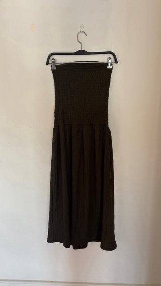 Dark Khaki Smocked Midi Dress - Strapless