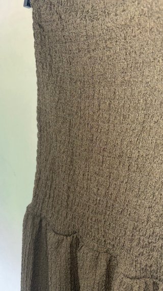 Dark Khaki Smocked Midi Dress - Strapless