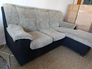 Sofá chaise longue 3 plazas gris y negro