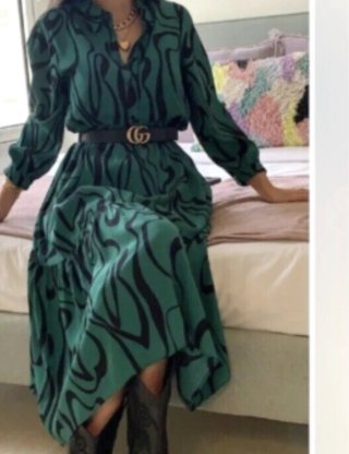 Vestido Zara Verde y Negro Talla L