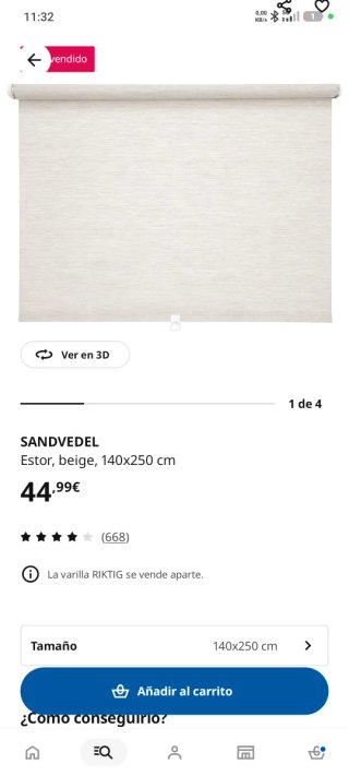 Estor Sandvedel Ikea 140cm Beige Nuevo