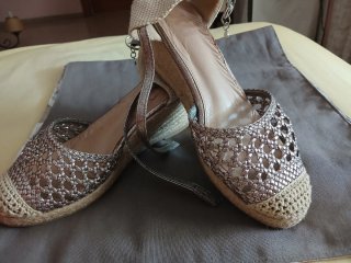 Sandalias cuña esparto piel rejilla T41
