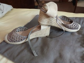Sandalias cuña esparto piel rejilla T41