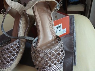Sandalias cuña esparto piel rejilla T41