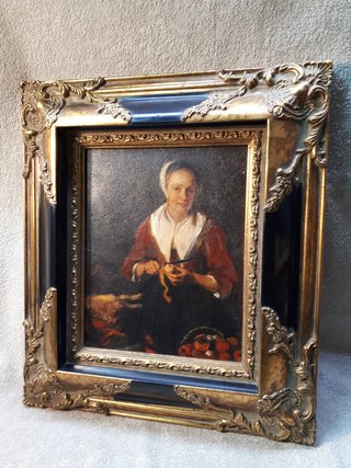 Óleo sobre tela: La peladora de manzanas