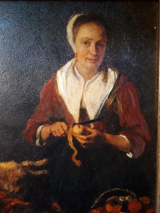 Óleo sobre tela: La peladora de manzanas