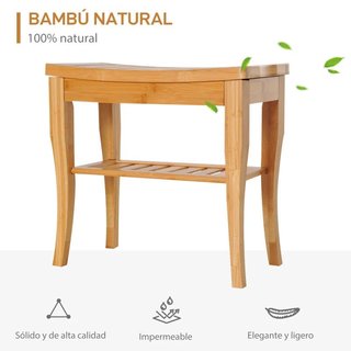 Taburete Baño Bambú con Estante Impermeable Natura