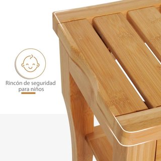 Taburete Baño Bambú con Estante Impermeable Natura