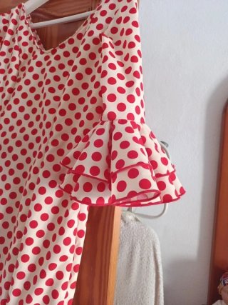 Traje Flamenca Gitana Lunares Rojo Blanco