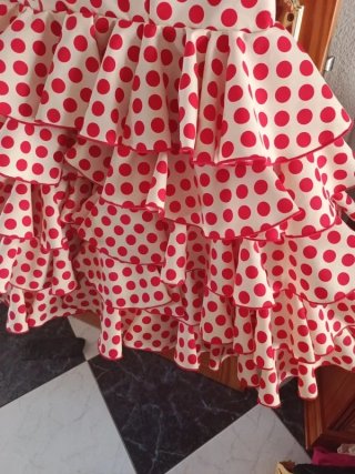 Traje Flamenca Gitana Lunares Rojo Blanco