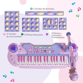 Piano Infantil 37 Teclas con Micrófono Taburete
