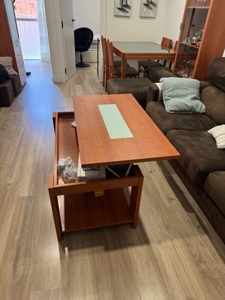 Mesa centro elevable madera y cristal