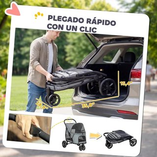 Carrito Plegable para Perros 3 Ruedas Todo Terreno