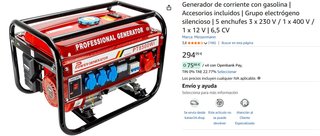 Generador Corriente Gasolina 6,5 CV, NUEVO
