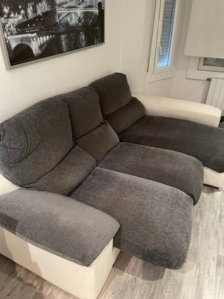 Sofá chaise longue 3 plazas tela y polipiel