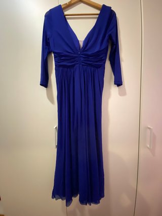 Vestido azul largo escote cruzado