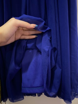 Vestido azul largo escote cruzado