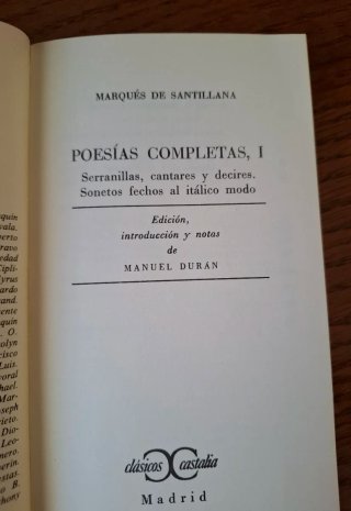 Poesías Completas I, Marqués de Santillana