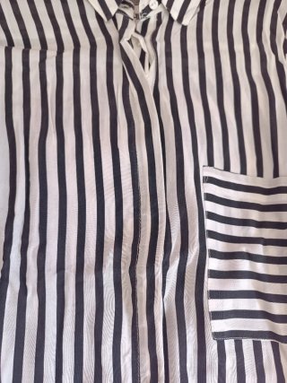 Camisa de Rayas Blanco y Negro, Talla S, Pull&Bear