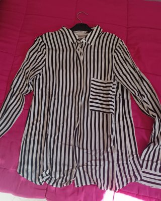 Camisa de Rayas Blanco y Negro, Talla S, Pull&Bear
