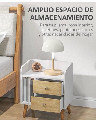 Mesa de noche nórdica blanca y madera