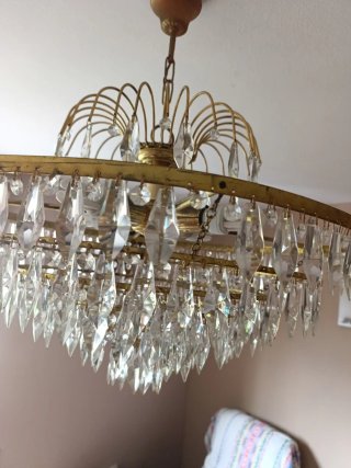 Lámpara Salón Cristal 6 Vueltas Antigua