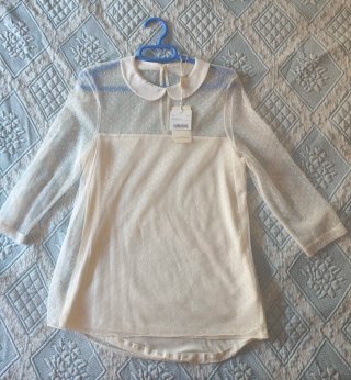 Blusa de encaje transparente con cuello Peter Pan