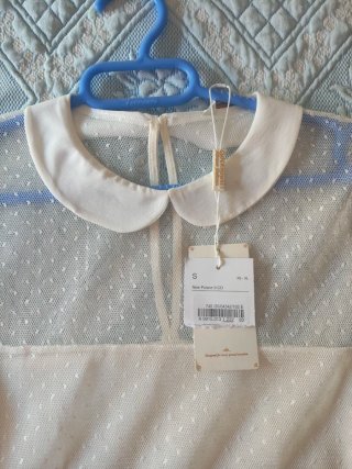 Blusa de encaje transparente con cuello Peter Pan