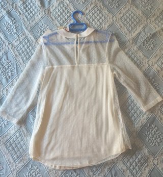 Blusa de encaje transparente con cuello Peter Pan