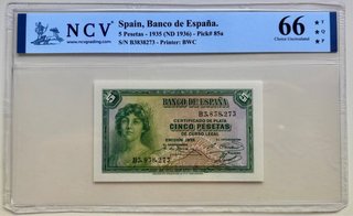 Billete 5 Pesetas 1935 Republica. NCV 66 TQP