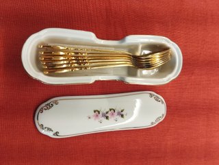 Juego Vintage 6 Cucharitas Doradas Porcelana Nuevo