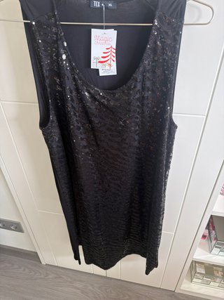 Vestido fiesta lentejuelas negro Talla XL