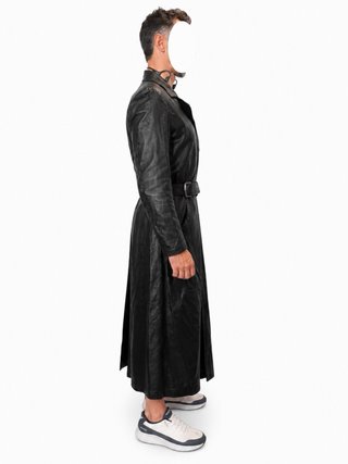 Abrigo Negro Cuero Matrix Hombre Talla L Lugarini