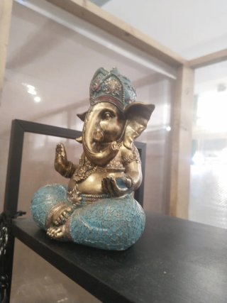 Estatua Ganesha Azul y Dorado