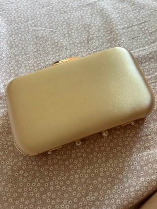 Bolso Clutch Dorado Joya Pedrería Perlas